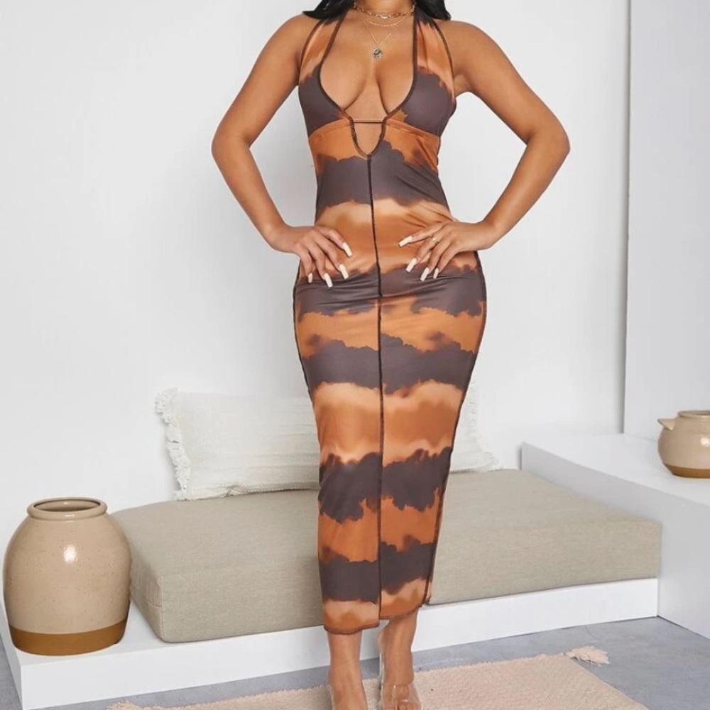 Open Back Tie Dye Halter Dress